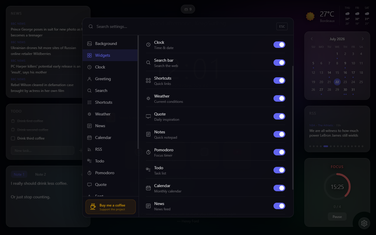 Options de personnalisation de Tabrise
